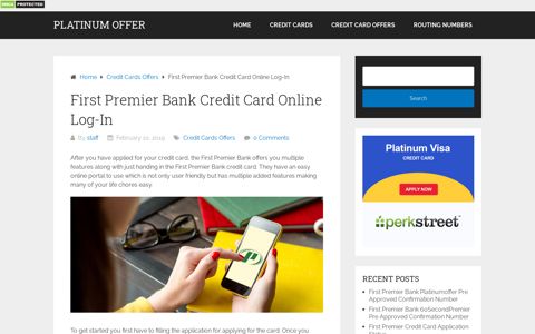First Premier Bank Credit Card Online Log-In - Platinum Offer