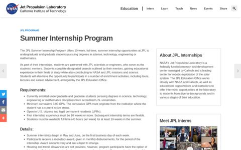 Intern | Apply | Summer Internship Program - JPL - NASA Jet ...