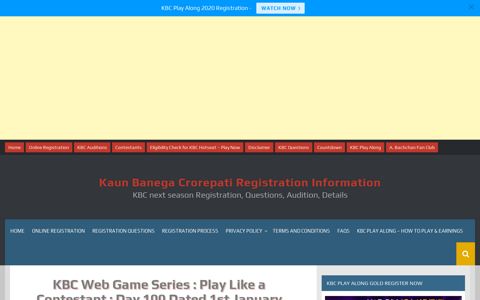 KBC Web Game Series : Play Like a Contestant : Day 100 ...
