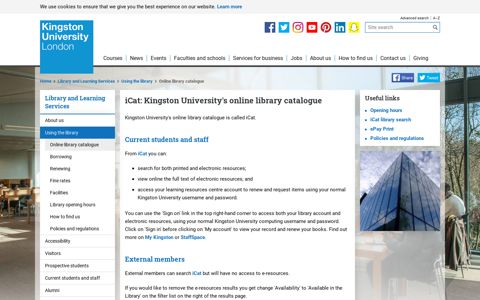 iCat: Kingston University's library online library catalogue ...