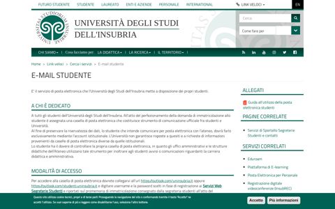E-mail studente | Università degli studi dell'Insubria