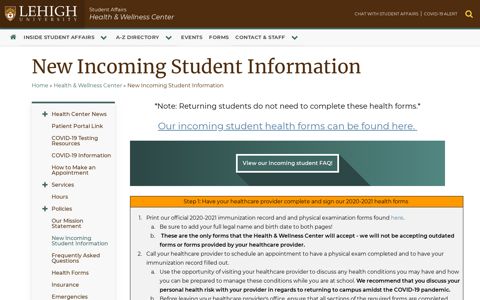 New Incoming Student Information - Student Affairs - Lehigh ...