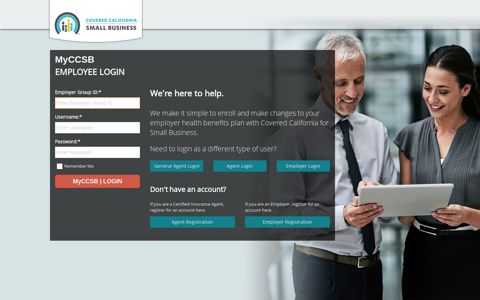 Covered California Small Business - Login - MyCCSB