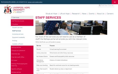 Staff services - Liverpool Hope University