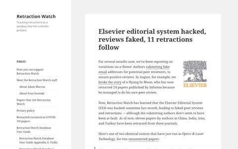 Elsevier editorial system hacked, reviews faked, 11 retractions ...