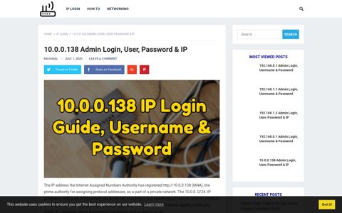 10.0.0.138 Admin Login, User, Password & IP - Router Login
