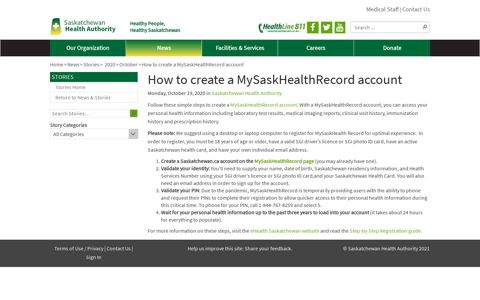 How to create a MySaskHealthRecord account