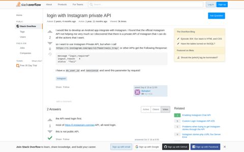login with Instagram private API - Stack Overflow