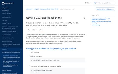 Setting your username in Git - GitHub Docs