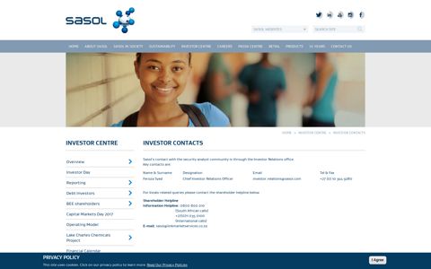 Investor Contacts | Sasol