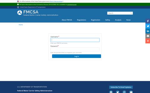 Log in | FMCSA - Federal Motor Carrier Safety Administration