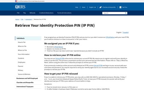Retrieve Your IP PIN | Internal Revenue Service