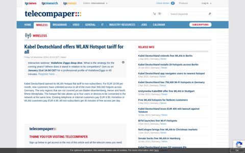 Kabel Deutschland offers WLAN Hotspot tariff for all - Telecompaper