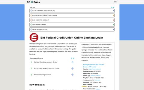 Ent Federal Credit Union Online Banking Login - CC Bank