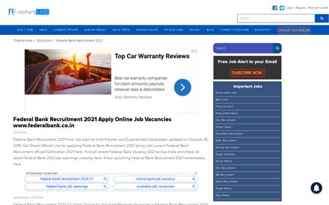 Federal Bank Recruitment 2020 Apply Online Job Vacancies ...