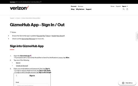 GizmoHub App - Sign In / Out | Verizon