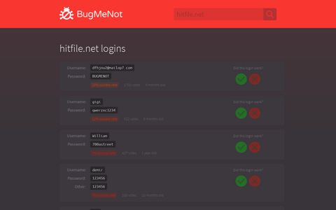 hitfile.net passwords - BugMeNot