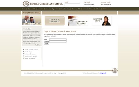 User Login Page - Temple Christian School