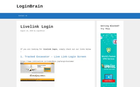 Livelink - Tracked Excavator - Live Link-Login Screen