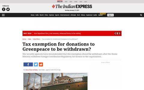 Tax exemption for donations to Greenpeace to be withdrawn ...