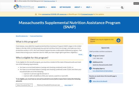 Massachusetts Supplemental Nutrition Assistance Program ...