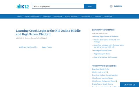 Learning Coach Login to the K12 Online Middle and High ...