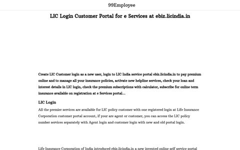 LIC Login Online Registration at ebiz.licindia.in for e Services