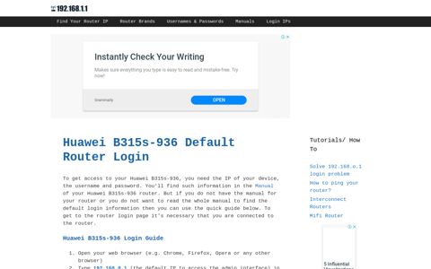 Huawei B315s-936 - Default login IP, default username ...