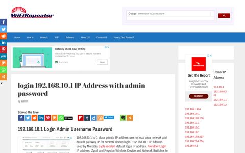 192.168.10.1 Login Admin Username Password - WiFi Extender