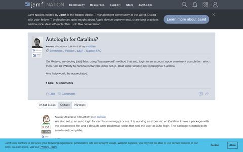 Autologin for Catalina? | Jamf Nation