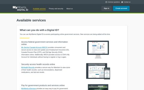 Available services - MyAlberta Digital ID