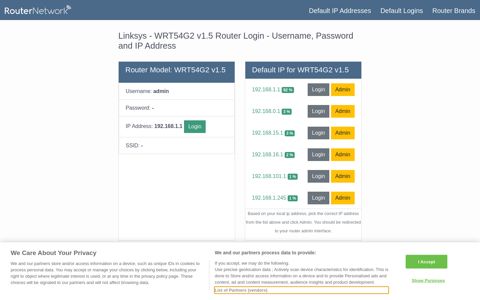 Linksys - WRT54G2 v1.5 Default Login and Password