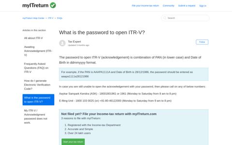 What is the password to open ITR-V? – myITreturn Help Center