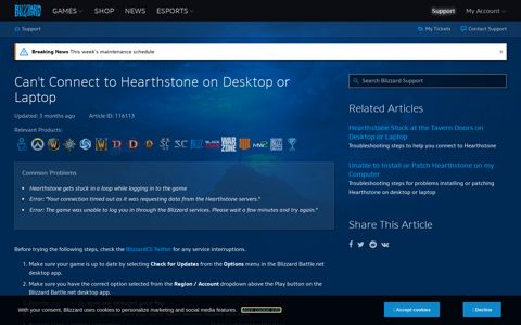 Can't Connect to Hearthstone on Desktop or Laptop - Blizzard ...