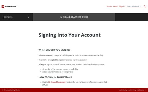 Signing Into Your Account – IU Expand Learners Guide