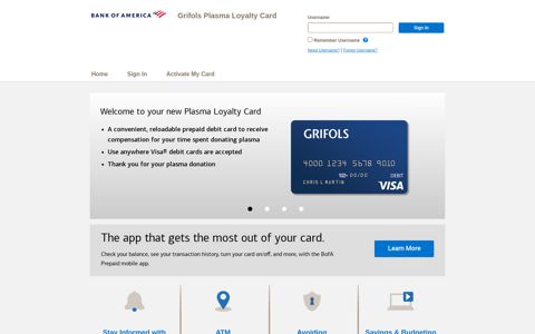 Grifols Plasma Loyalty Card - Home Page - are set for each