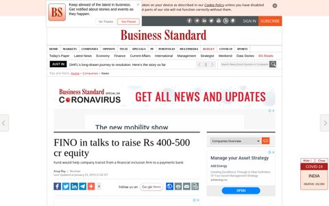 FINO in talks to raise Rs 400-500 cr equity - Business Standard