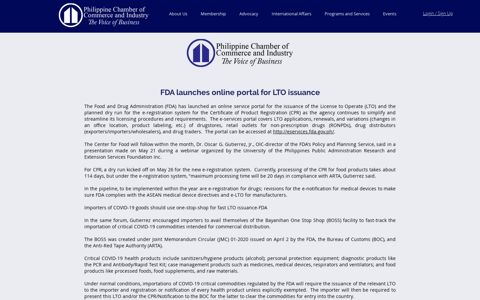 FDA launches online portal for LTO issua | PCCI