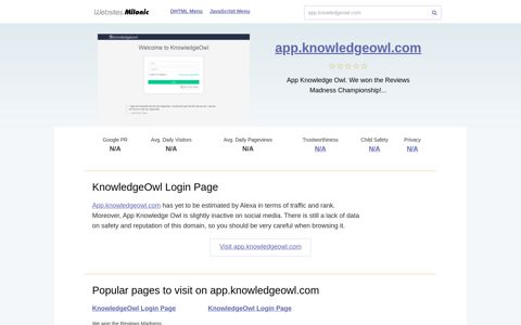 App.knowledgeowl.com website. KnowledgeOwl Login Page.