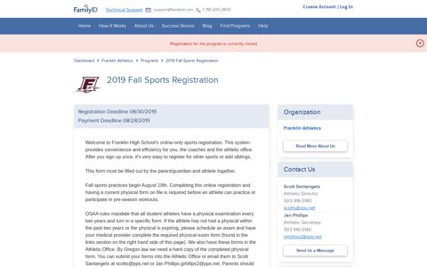 2019 Fall Sports Registration | FamilyID