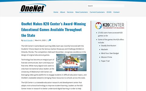 OneNet Makes K20 Center's Award-Winning Educational ...