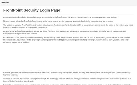 FrontPoint Security Login - MyFrontPoint.com - Customer