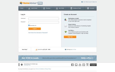 Login | HomeAdvisor.com - HomeAdvisor Pro
