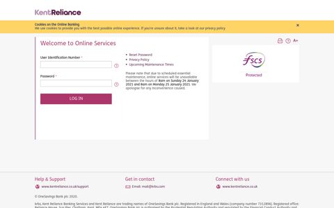 Kent Reliance Online Services - Welcome to Online Services