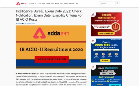 IB ACIO Recruitment 2020 For 2000 Vacancy for ACIO-II ...