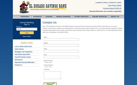 Contact Us - El Dorado Savings Bank