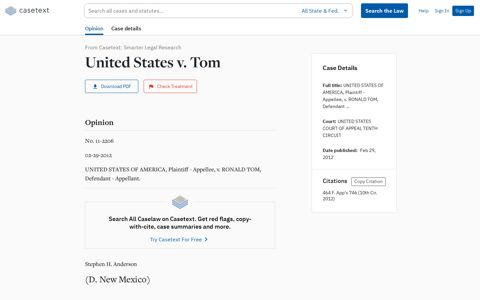 United States v. Tom, 464 F. App'x 746 | Casetext Search + ...
