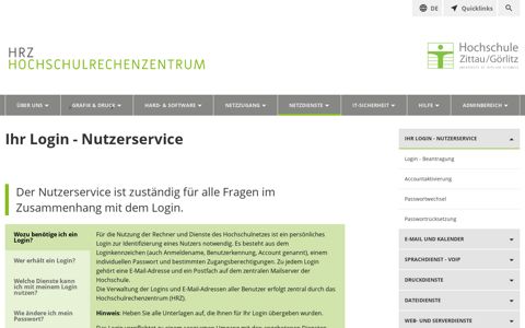 Ihr Login - Nutzerservice - HSZG Hochschulrechenzentrum