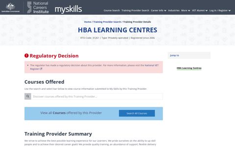 HBA LEARNING CENTRES - 31261 - MySkills