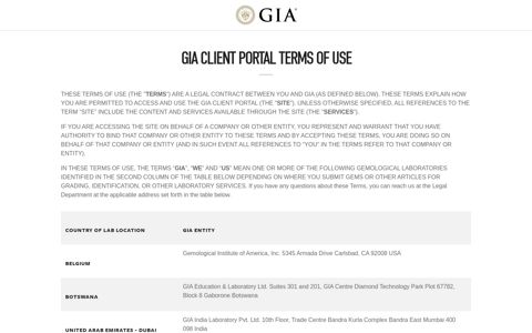 GIA Client Portal Terms of Use
